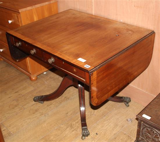 A Regency satinwood banded mahogany sofa table, extended W.144cm D.69cm H.70cm